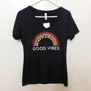 JR302 Ideal Black Juniors' Word Art Design Good Vibes Short Sleeve T-Shirt  XL